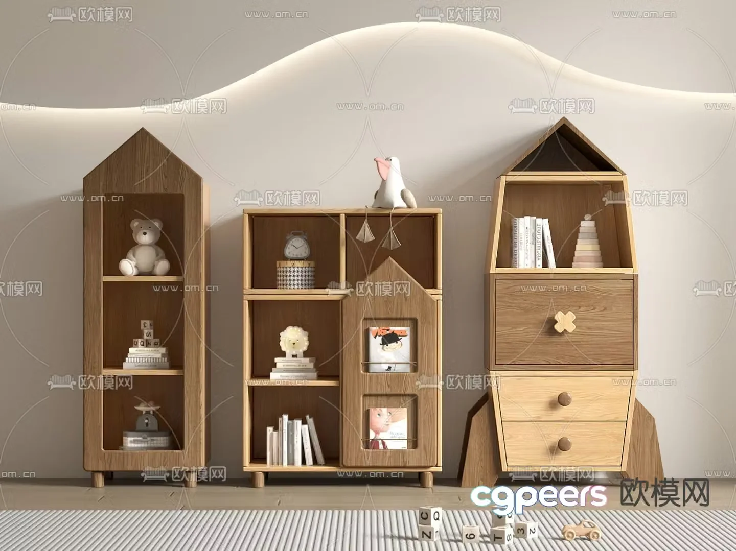 Children’s bookcase storage cabinet 3d model