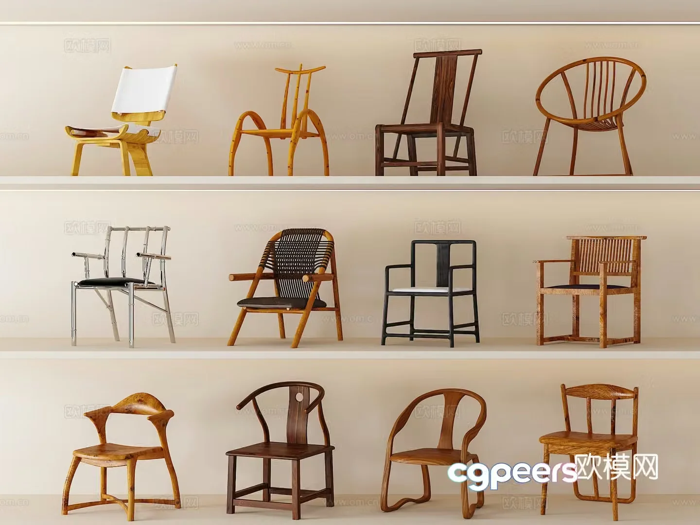 New Chinese style single chair chair retro chair single seat 3d model