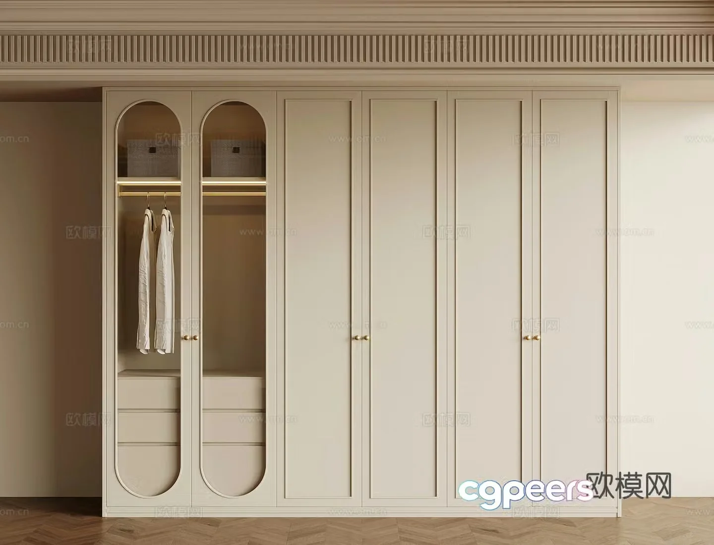 French Cream Trench Wardrobe 3d Model