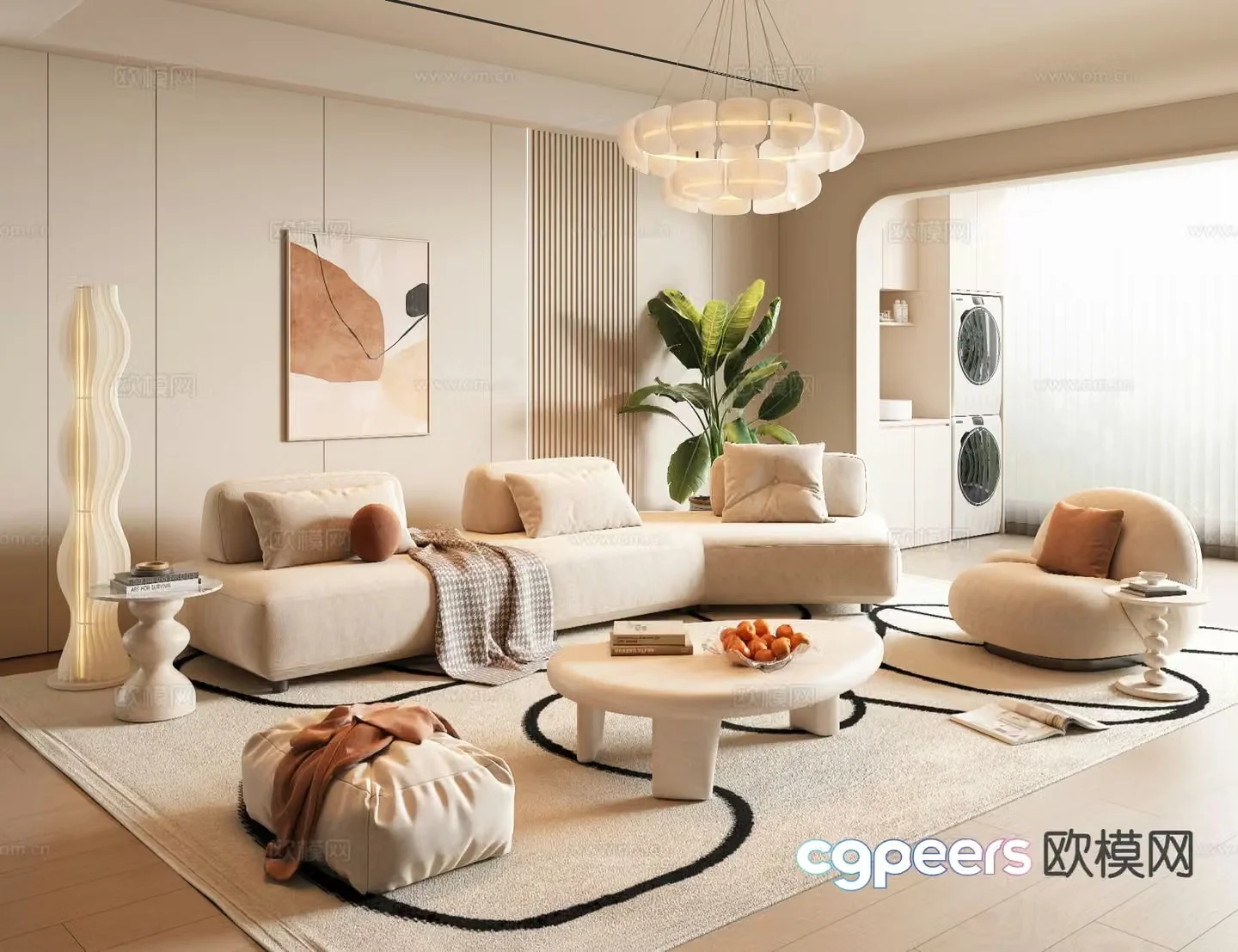 Cream style living room 3d model