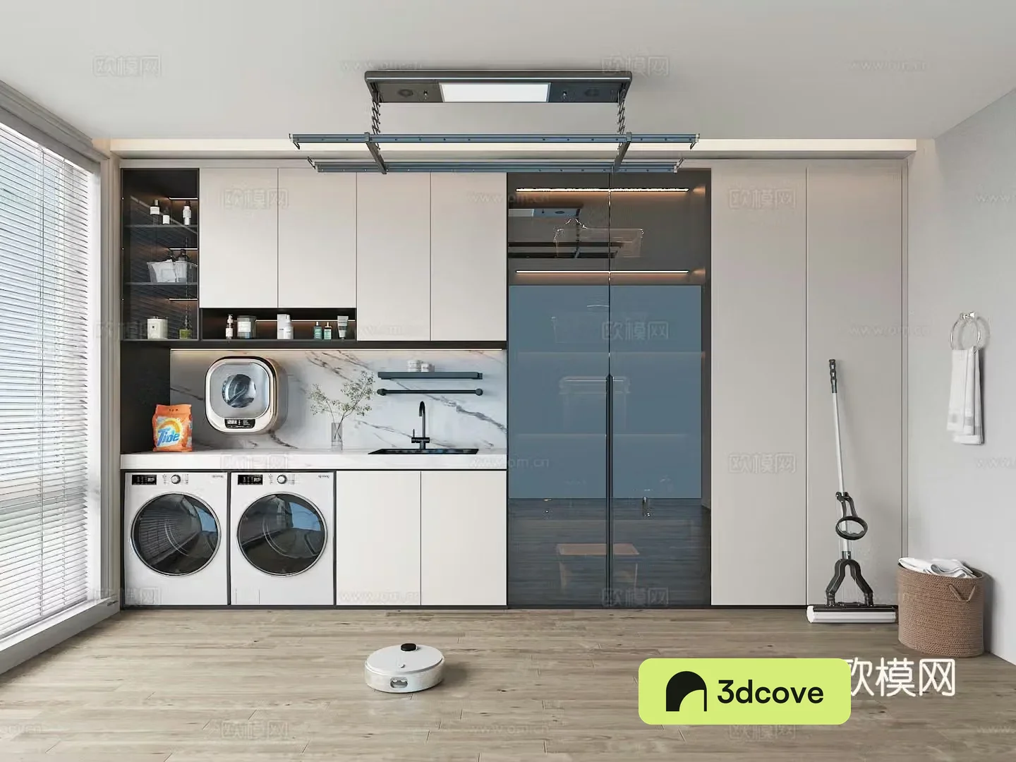 Modern laundry room balcony washing machine cabinet