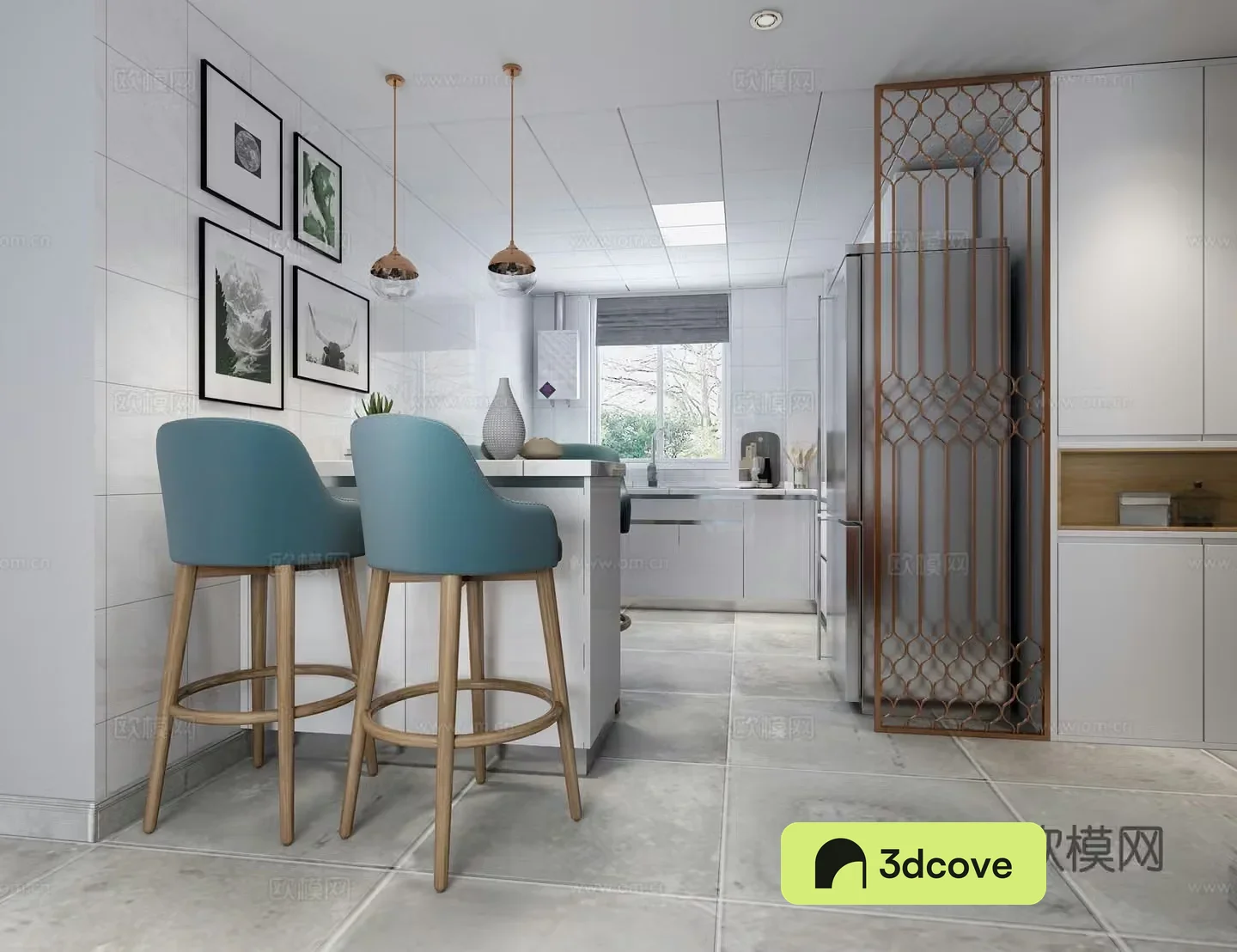 Modern Nordic living dining table and chairs chandeliers hanging paintings TV cabinet 3d model