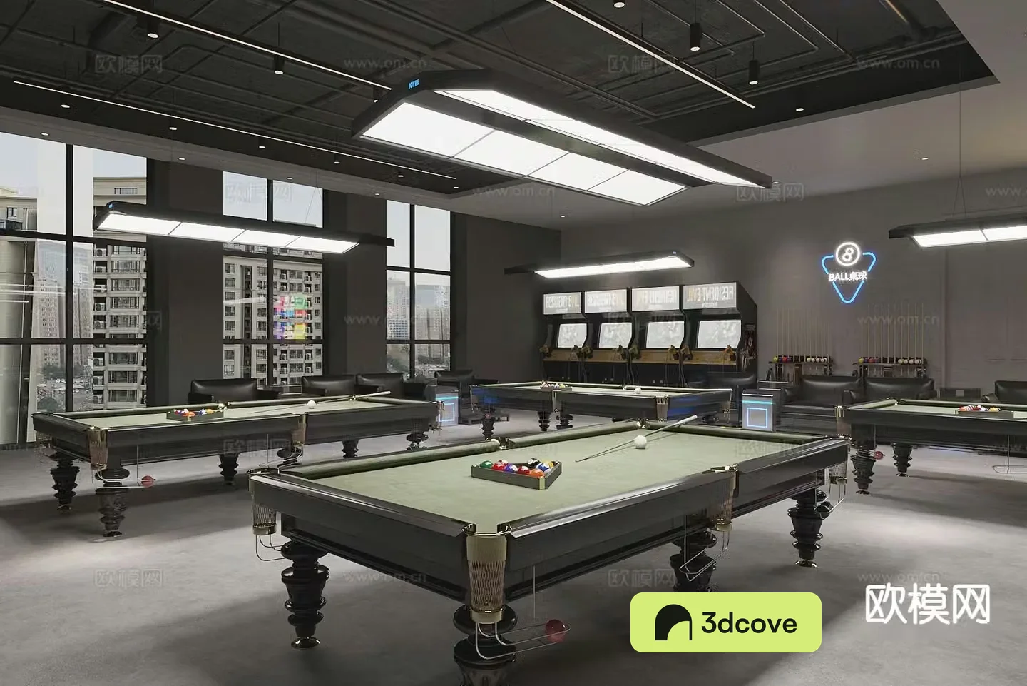 Industrial wind billiard room
