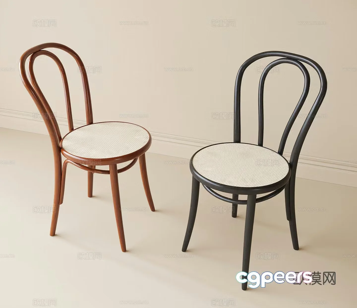 French single chair dining chair 3d model