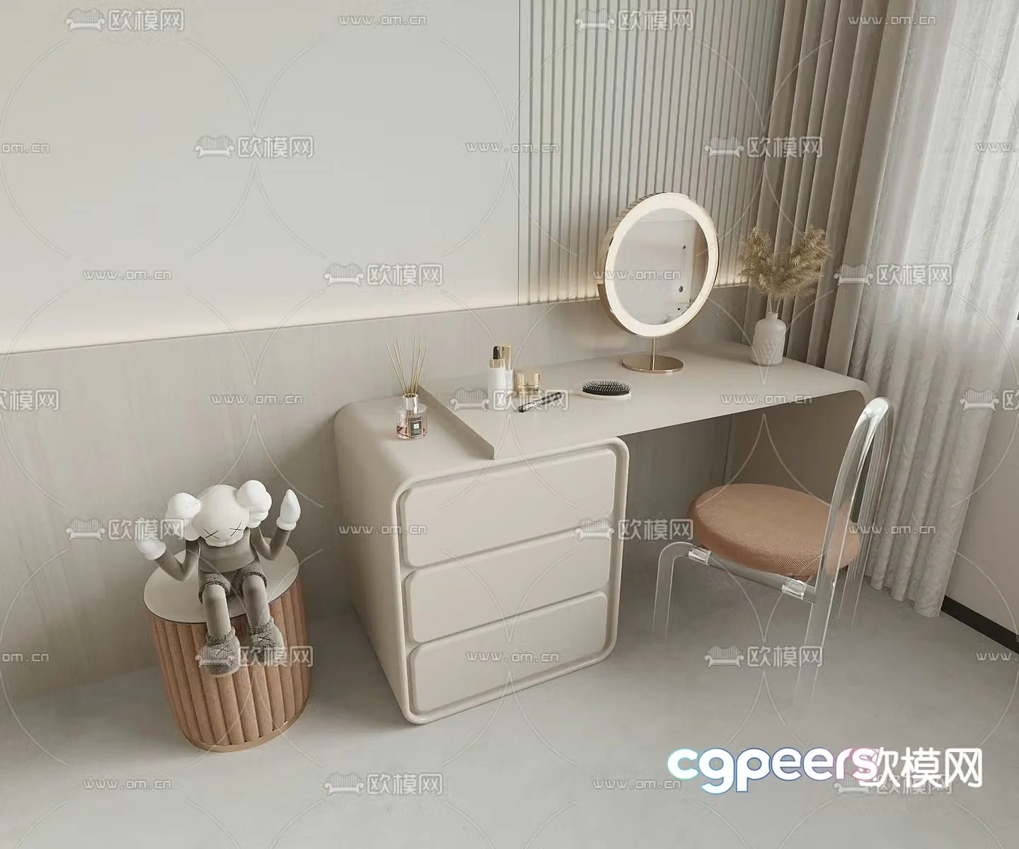 Cream style dressing table dressing table 3d model