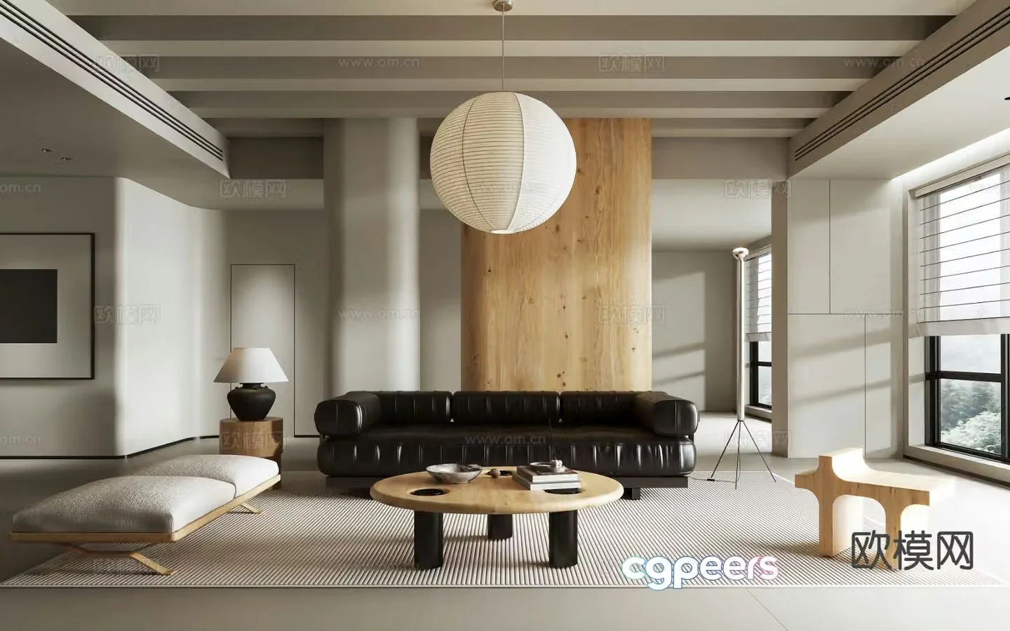 3D model of log style living room