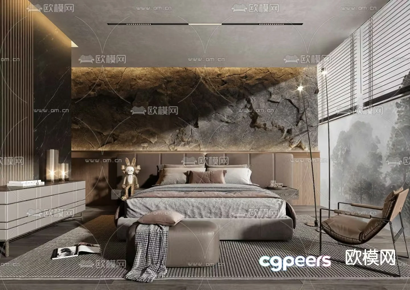 Minotti modern premium gray bedroom 3d model