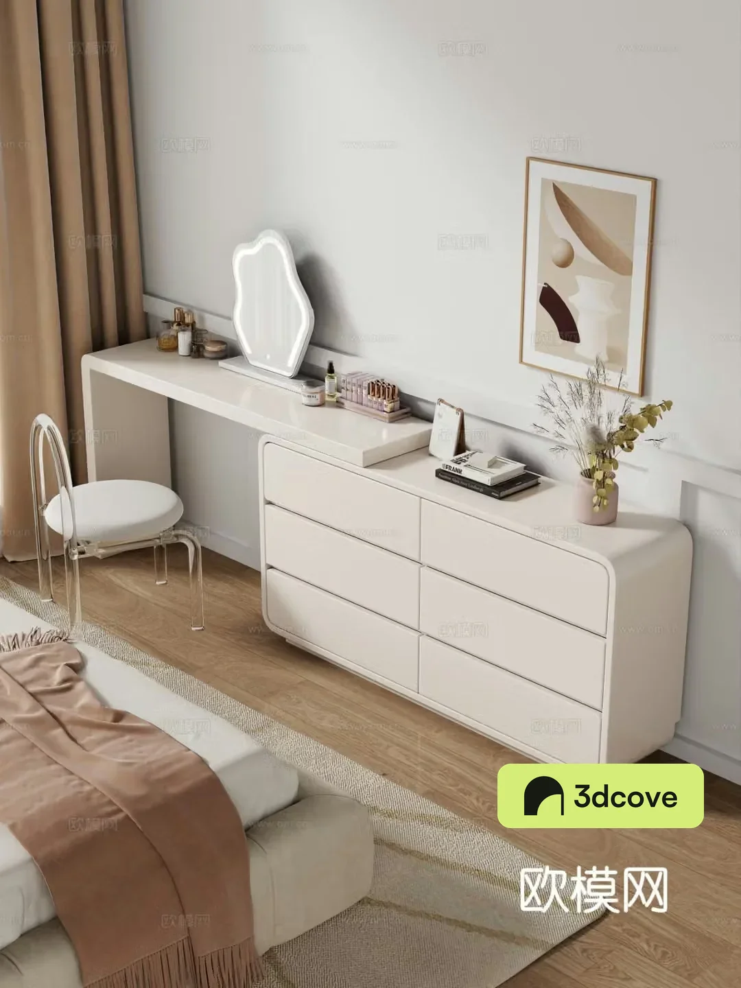 Cream style dressing table makeup stool combination dressing table makeup stool mirror decoration hanging painting