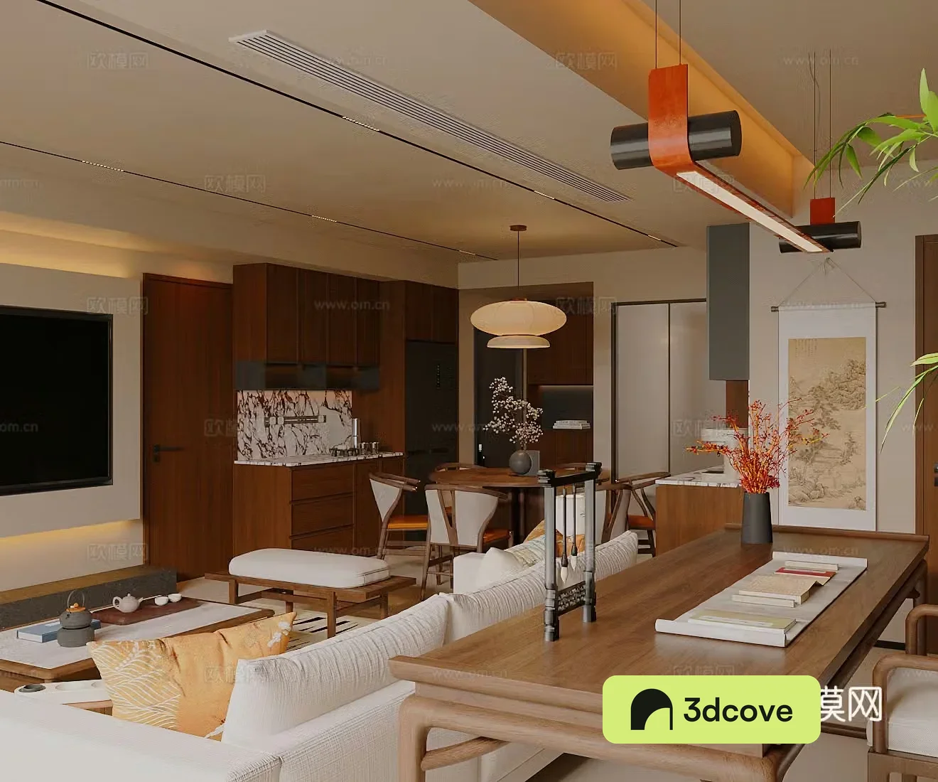 New Chinese-style Zen home living and dining room Song-style aesthetic living and dining room Chinese-style living and dining room Sofa coffee table