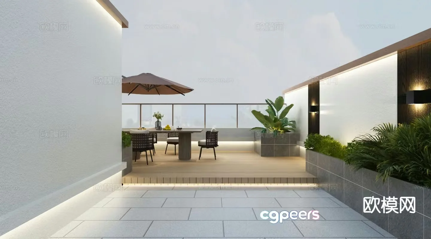 New Chinese style garden balcony courtyard landscape 3d model