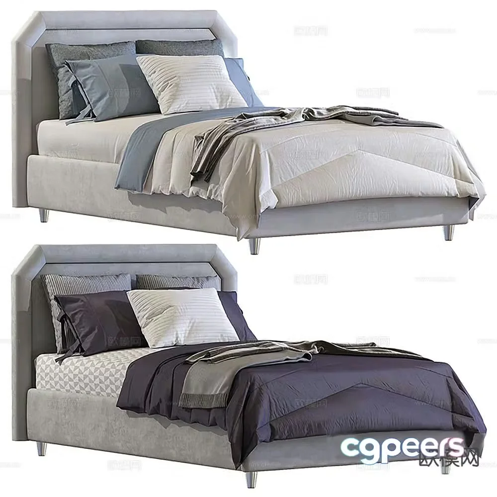 Simple European double bed 3d model