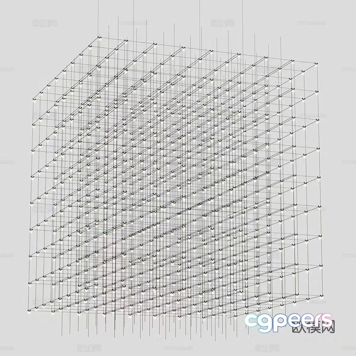 Modern minimalist grid chandeliers 3d model