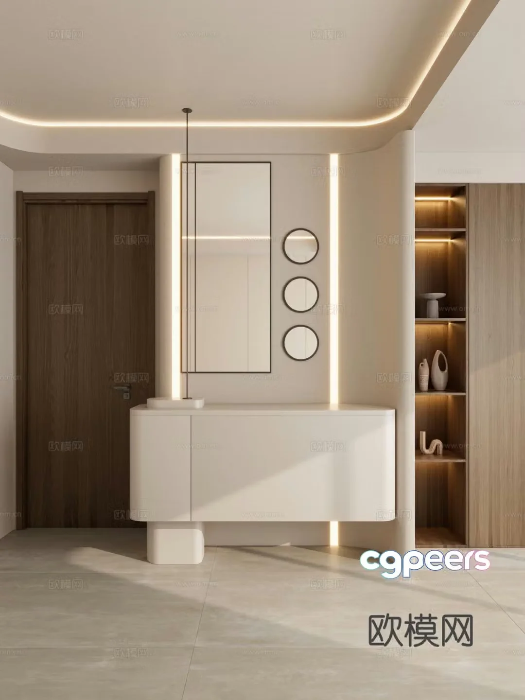 Cream style entrance cabinet 3d model