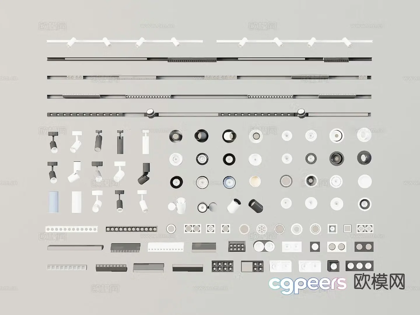 Downlight Spotlight Bull’s Eye Light Linear Track Light Track Spotlight Linear Light 3D Model