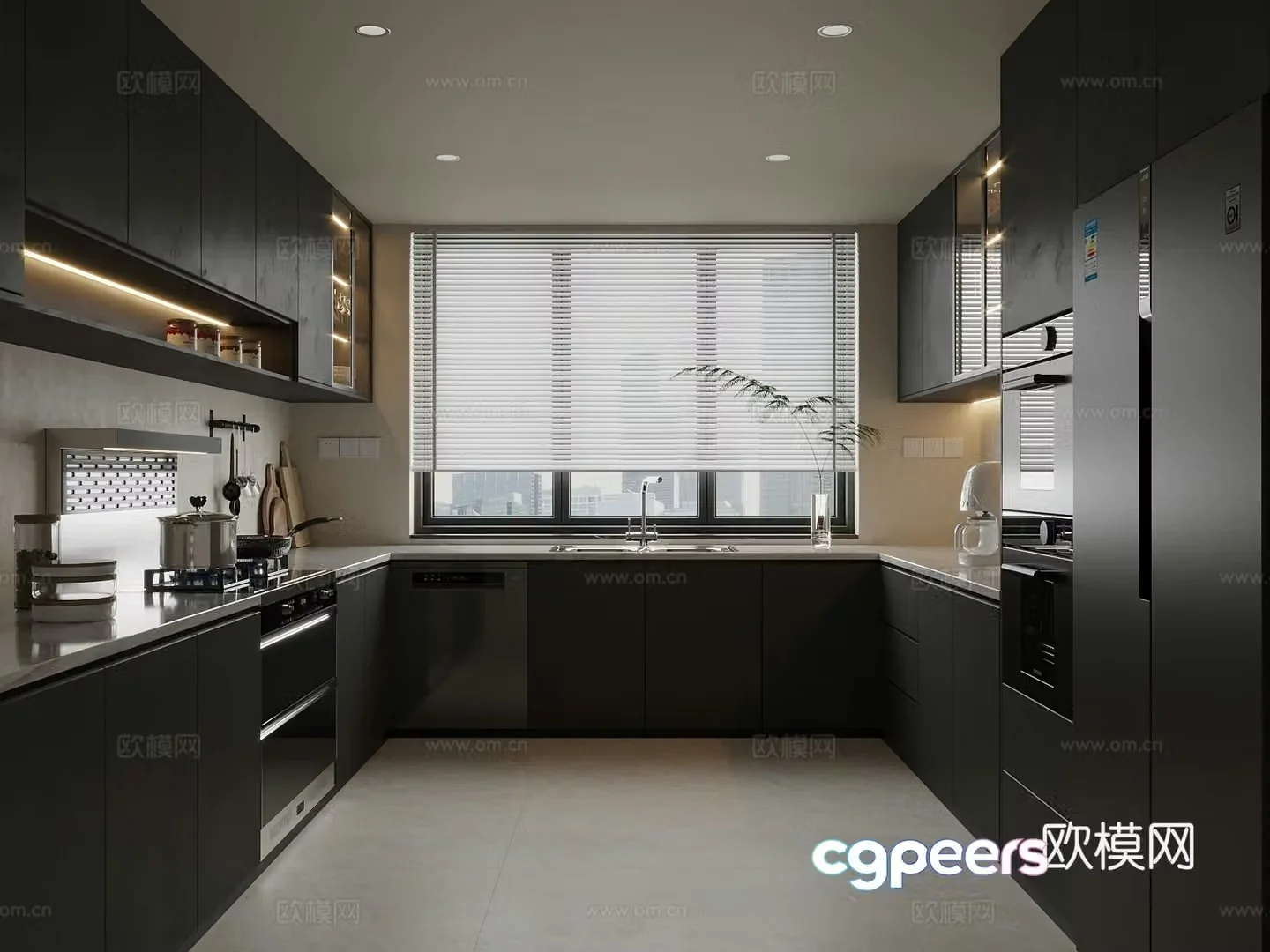 Modern Italian kitchen integrated manufacturing dishwasher refrigerator 3d model