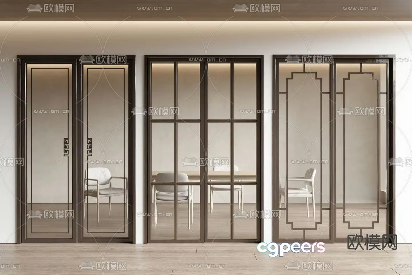 New Chinese sliding door Changhong glass door Kitchen door 3D model