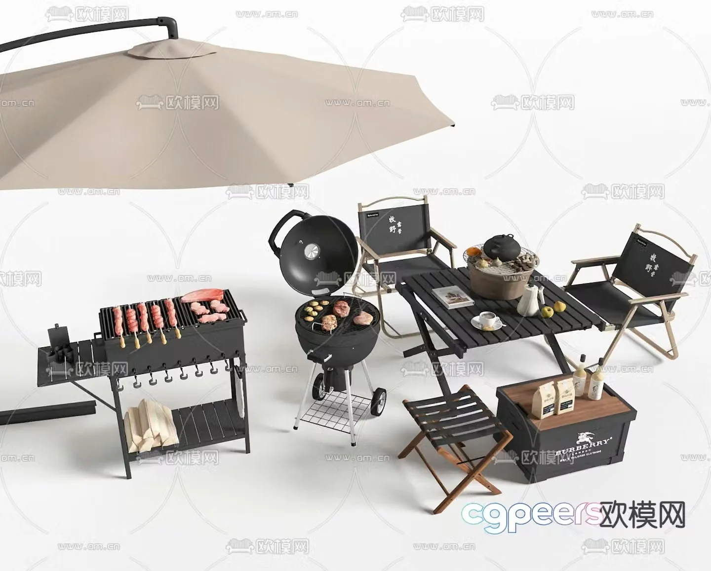 Outdoor barbecue equipment leisure tables and chairs 3d model