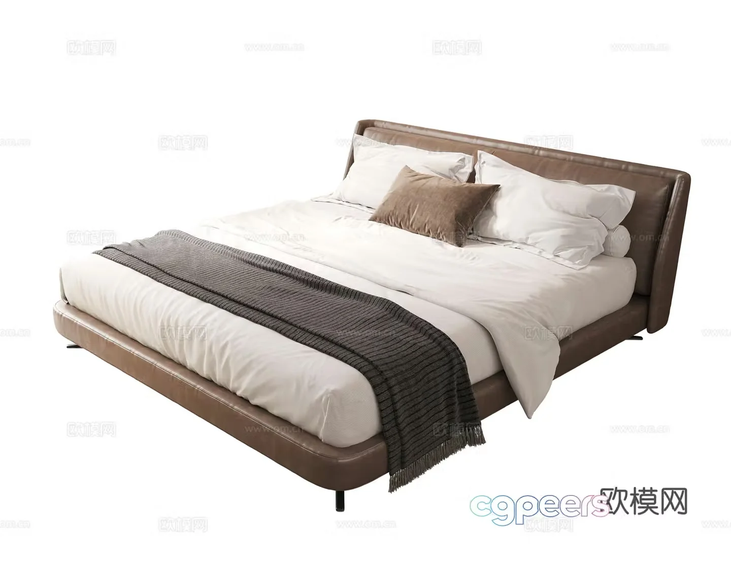 Modern double bed leather double bed master bedroom secondary bed senior bed brown double bed 3d model