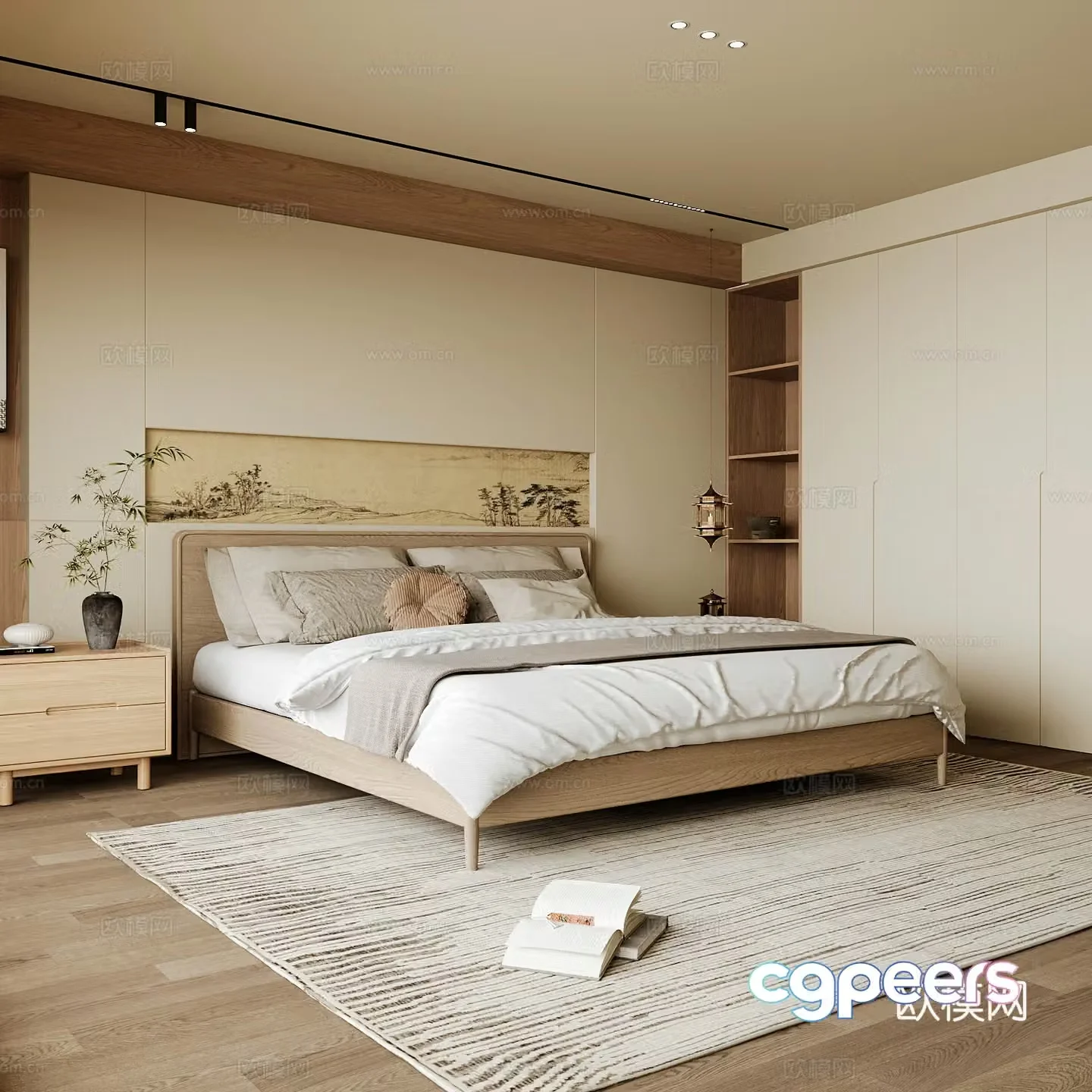 New Chinese style home bedroom Song family aesthetic bedroom Song style bedroom New Chinese style double bed 3D model
