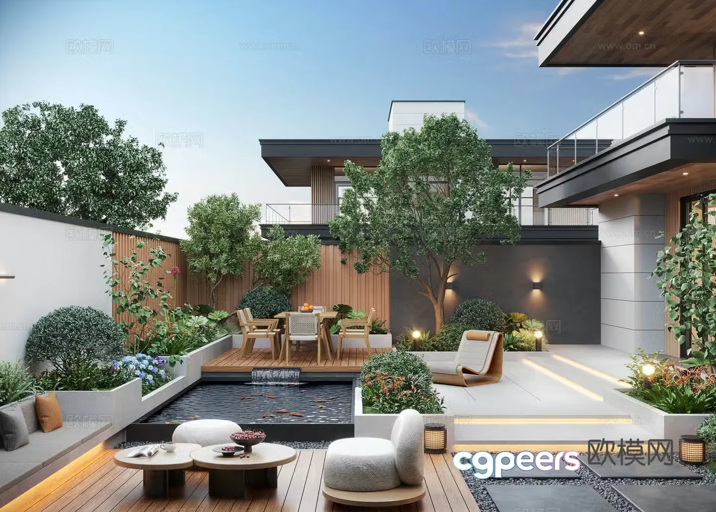 Modern courtyard landscape courtyard garden courtyard sketch outdoor lounge chair outdoor dining table courtyard 3d model