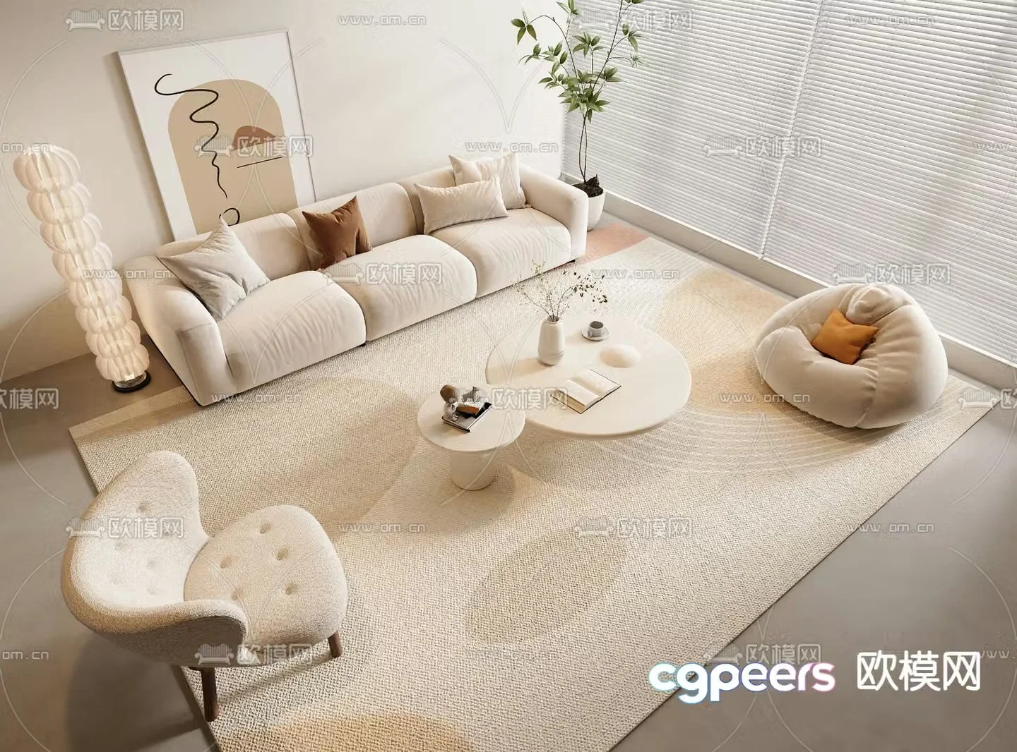 Cream style modular sofa 3d model