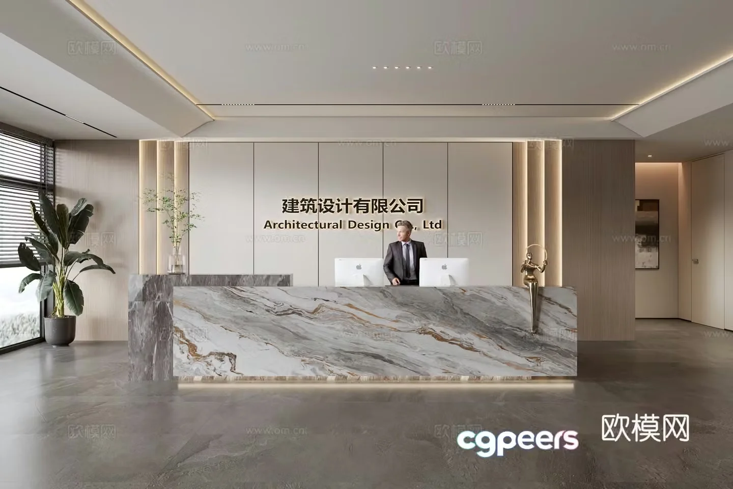 Modern company front desk reception area 3d model