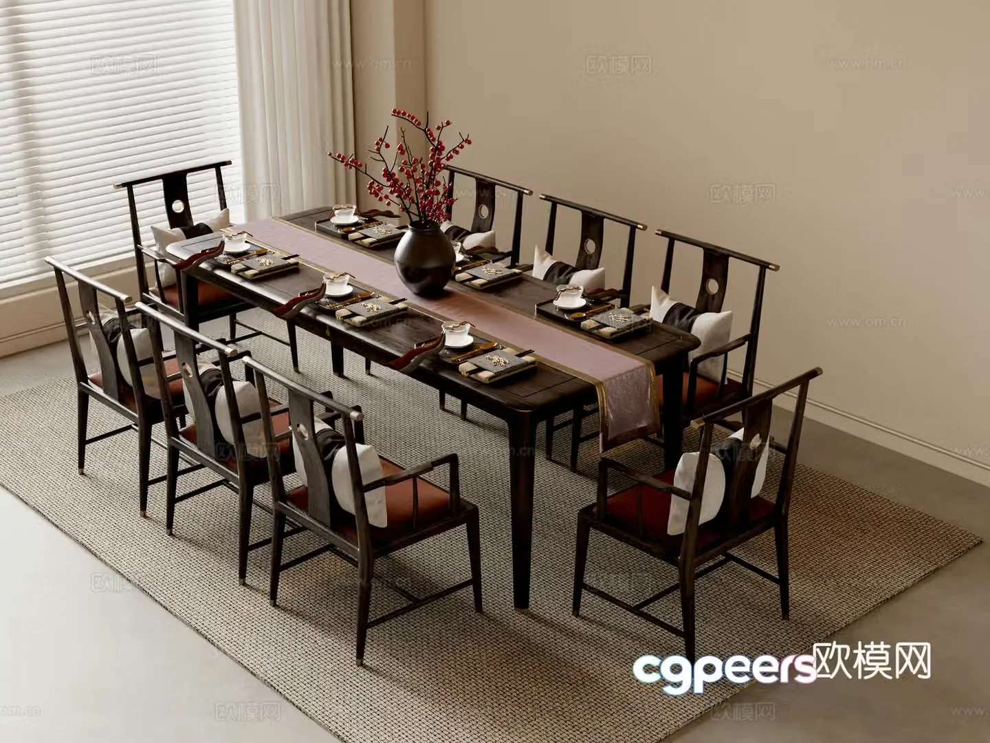 New Chinese dining table and chairs 3d model