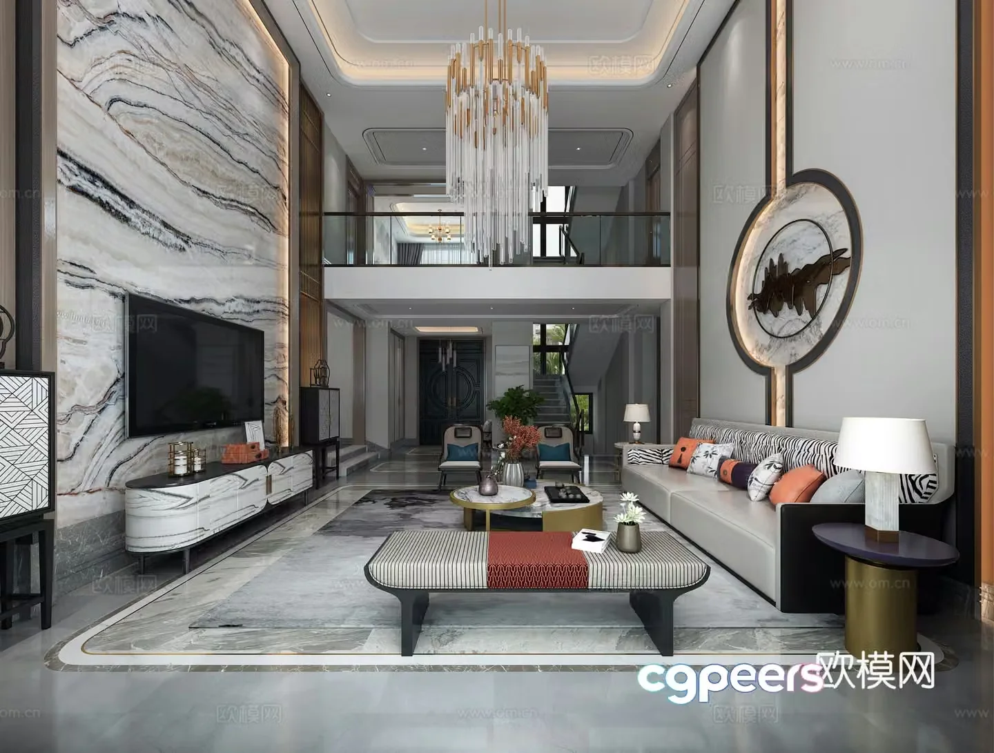 New Chinese style living room dining kitchen 3d model