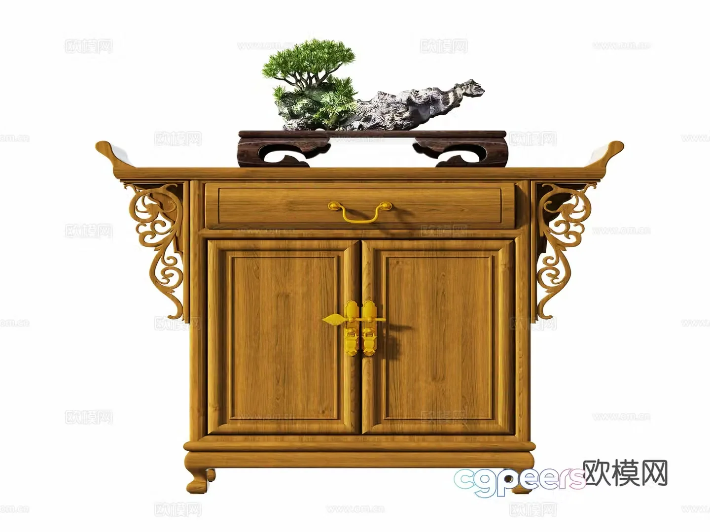 Chinese style entrance cabinet end view cabinet 3D model