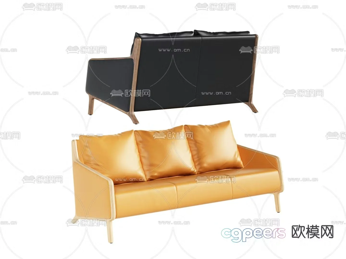 Three-person sofa leather sofa 3d model