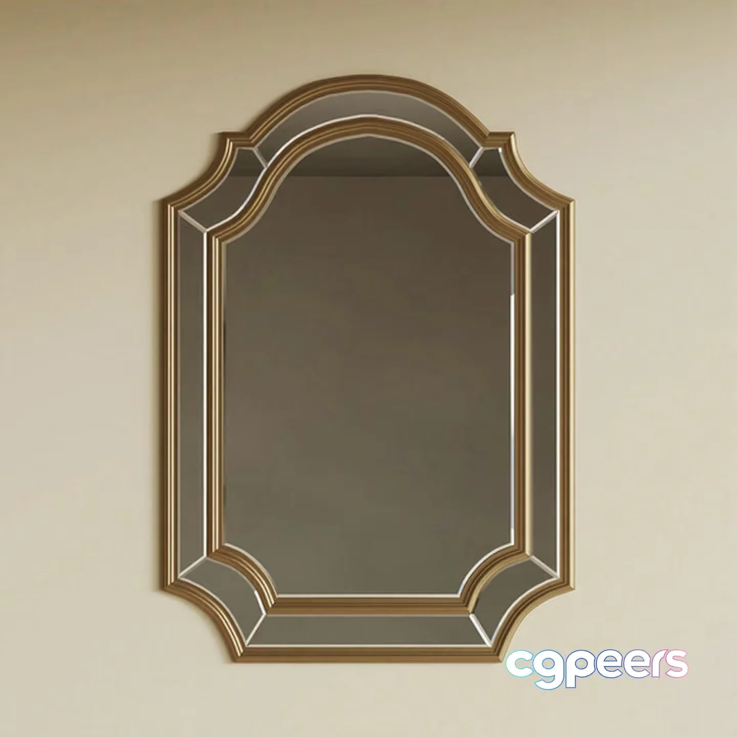 A Mirror With A Gold Frame 3D Model – 12118 – VRAY Render