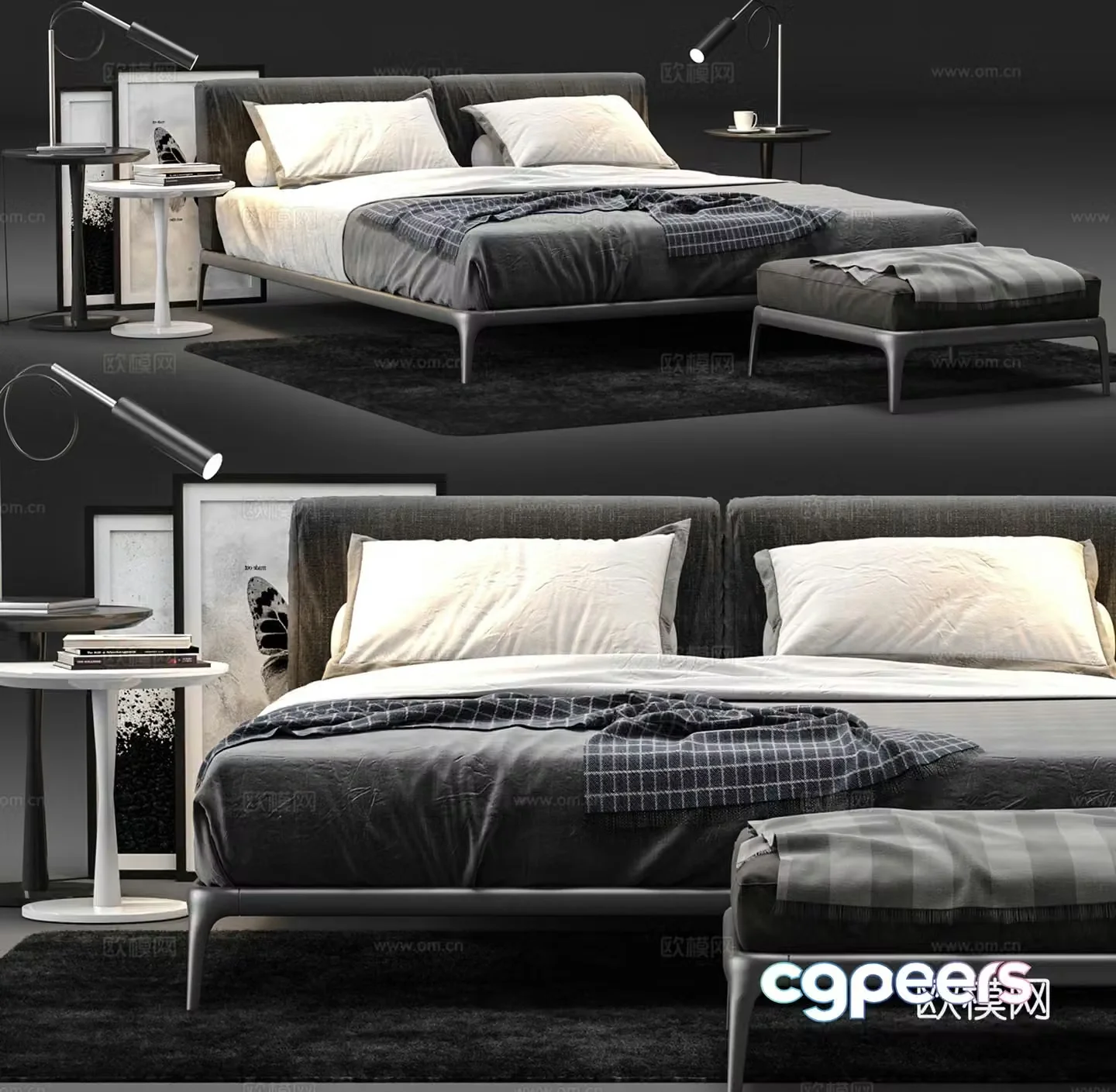 Modern double bed 3d model