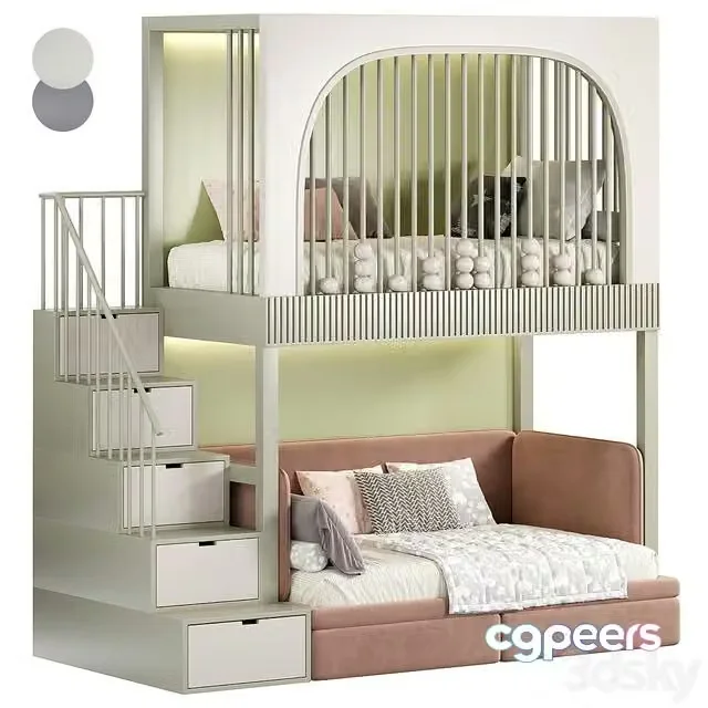 3ds Max Free – Designer two-level bed Kids room 09