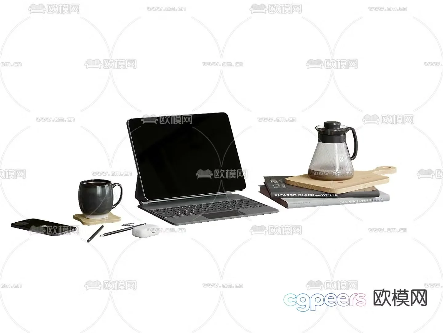 office supplies laptop books 3d model