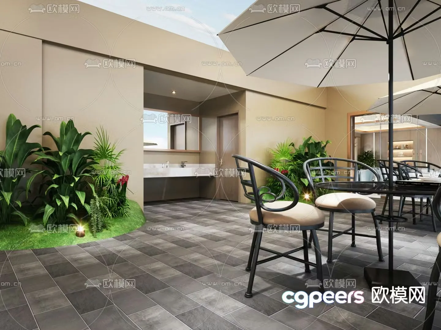 Modern balcony terrace roof garden 3d model