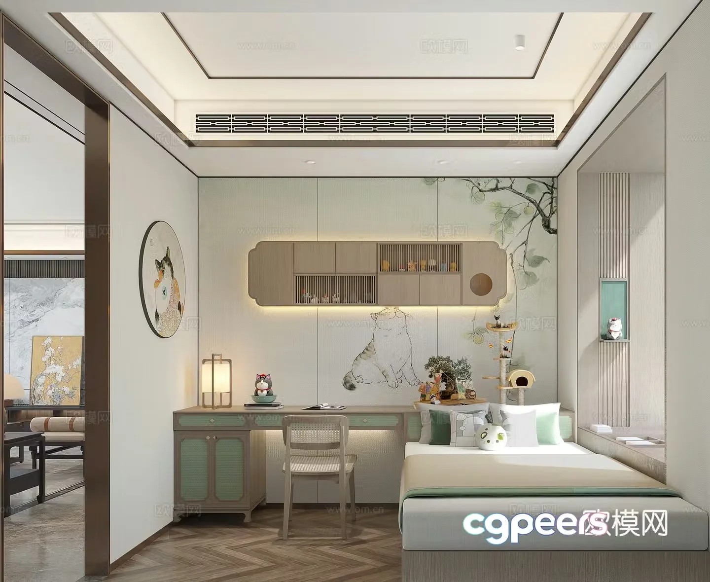 New Chinese style tatami bedroom 3D model