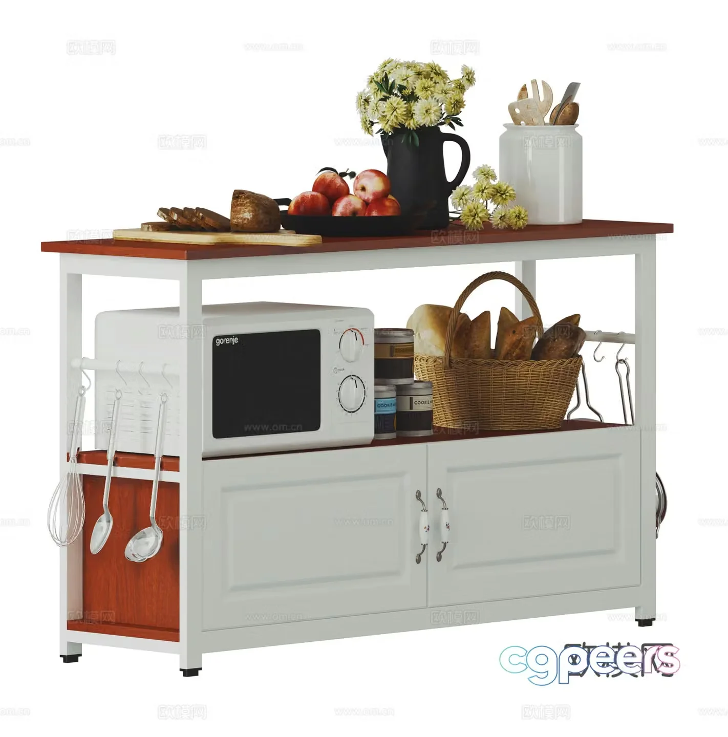 American kitchen storage frame microwave furnace shelf kitchen multifunctional shelf French kitchen setting 3D model
