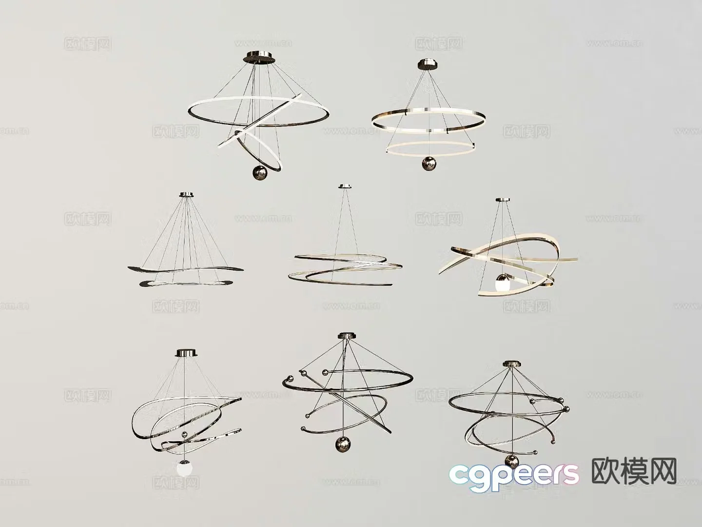 Light luxury ring chandelier 3D model