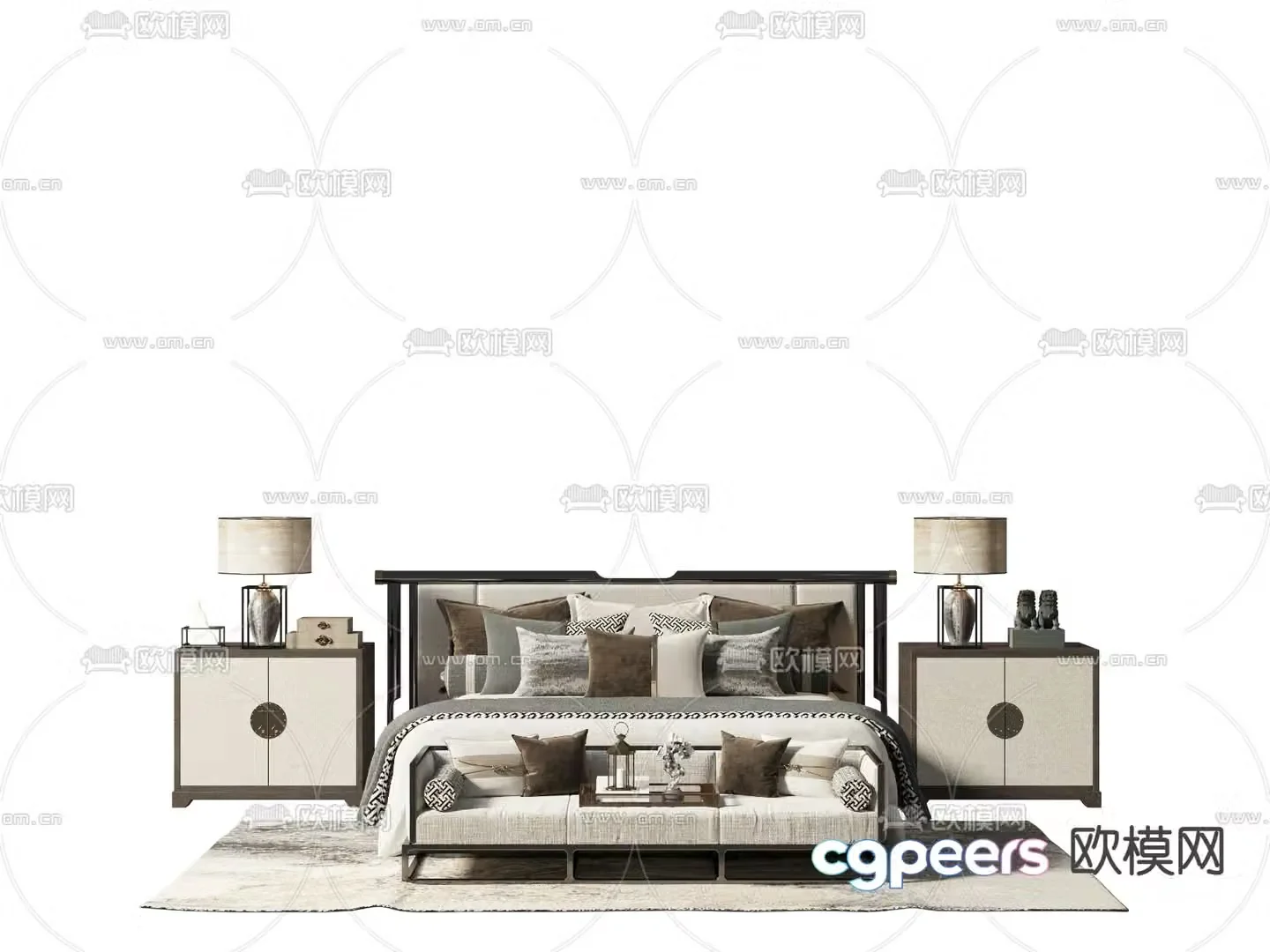 New Chinese style fabric double bed 3d model