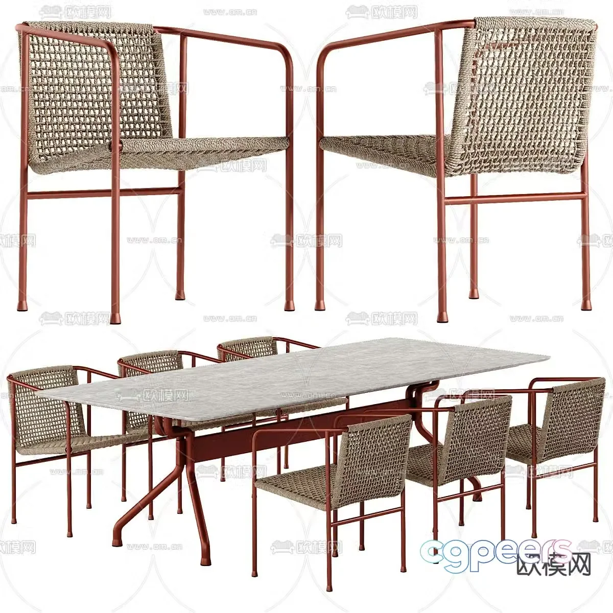 Outdoor dining table and chairs rattan chair 3d model