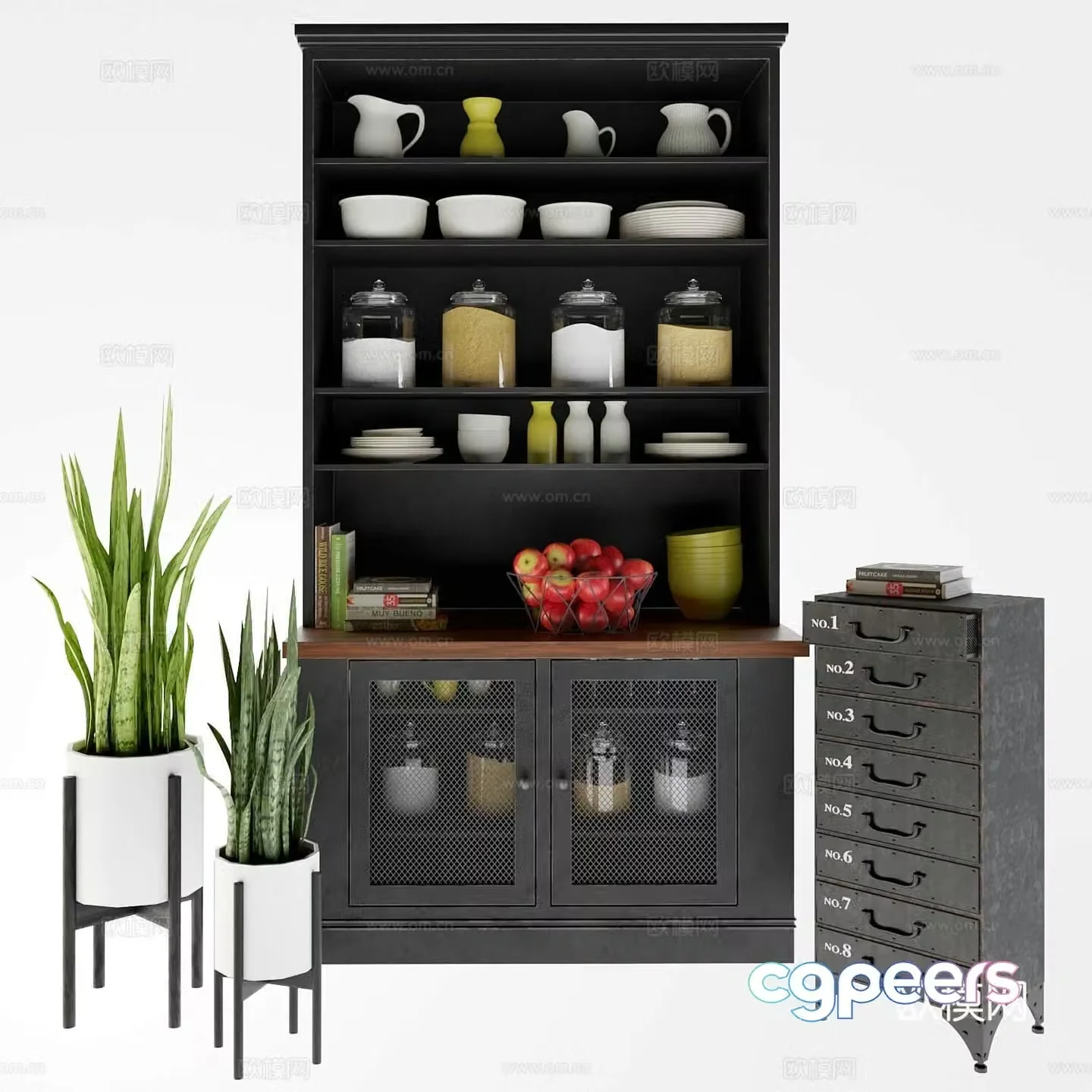 Industrial style sideboard sideboard cutlery cabinet 3D model