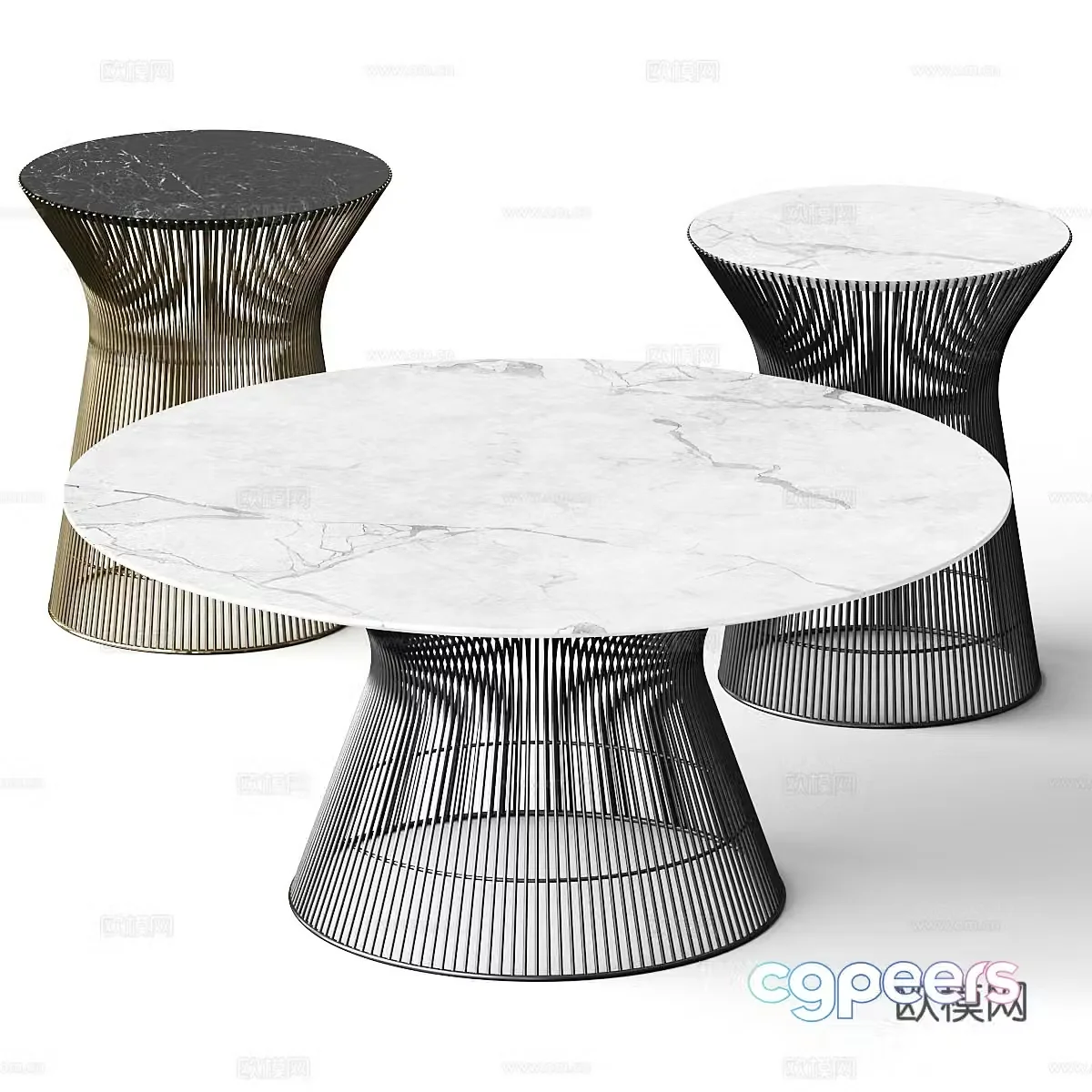 Modern light luxury round coffee table combination 3D model