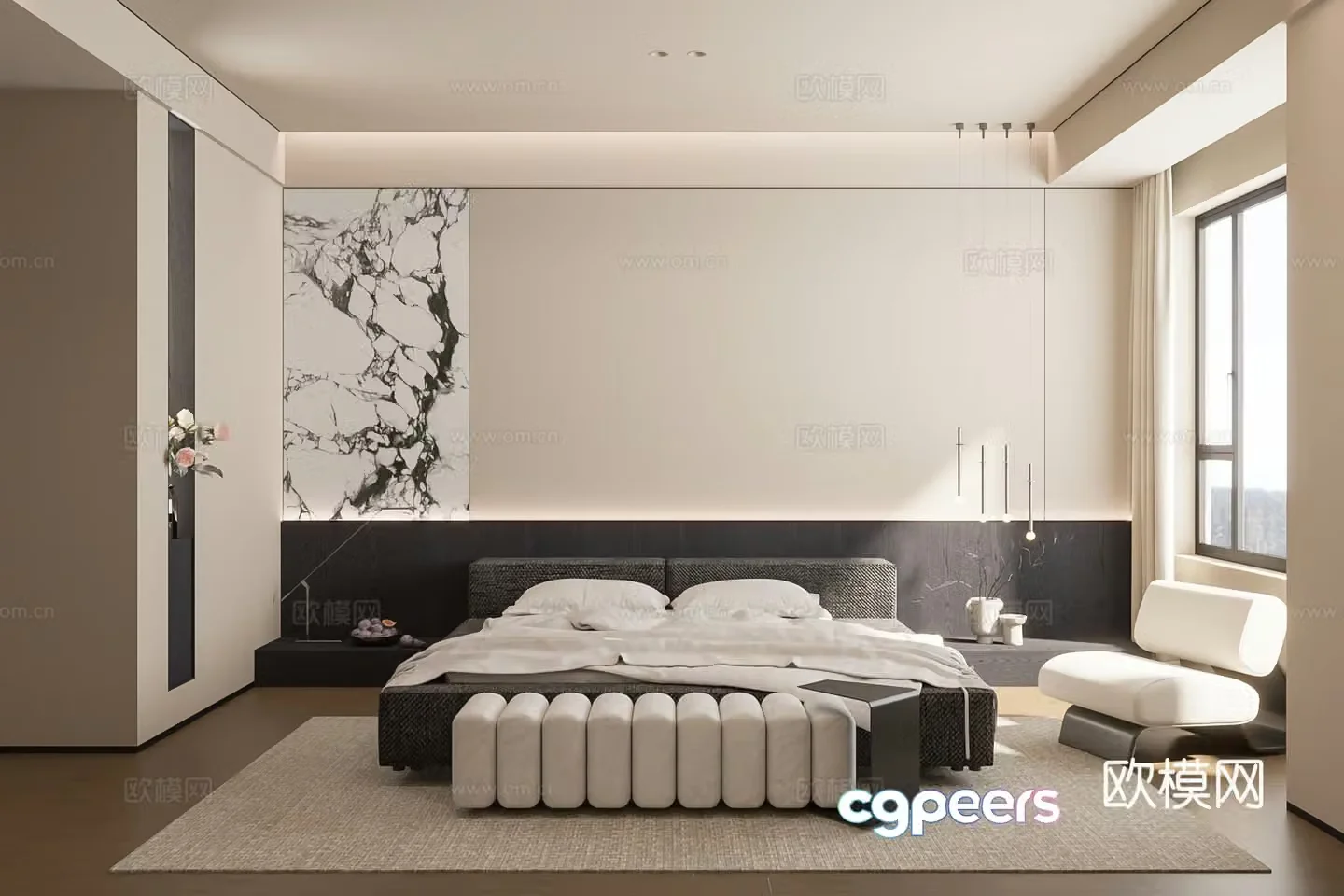 Modern minimalist home bedroom 3d model