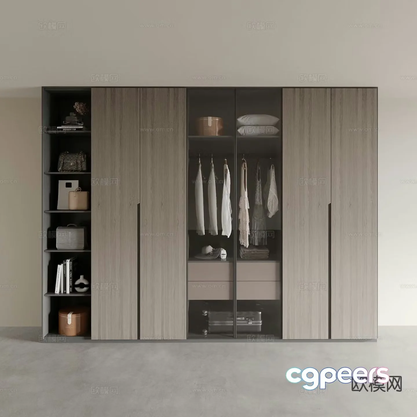 New Chinese style wardrobe glass wardrobe 3d model