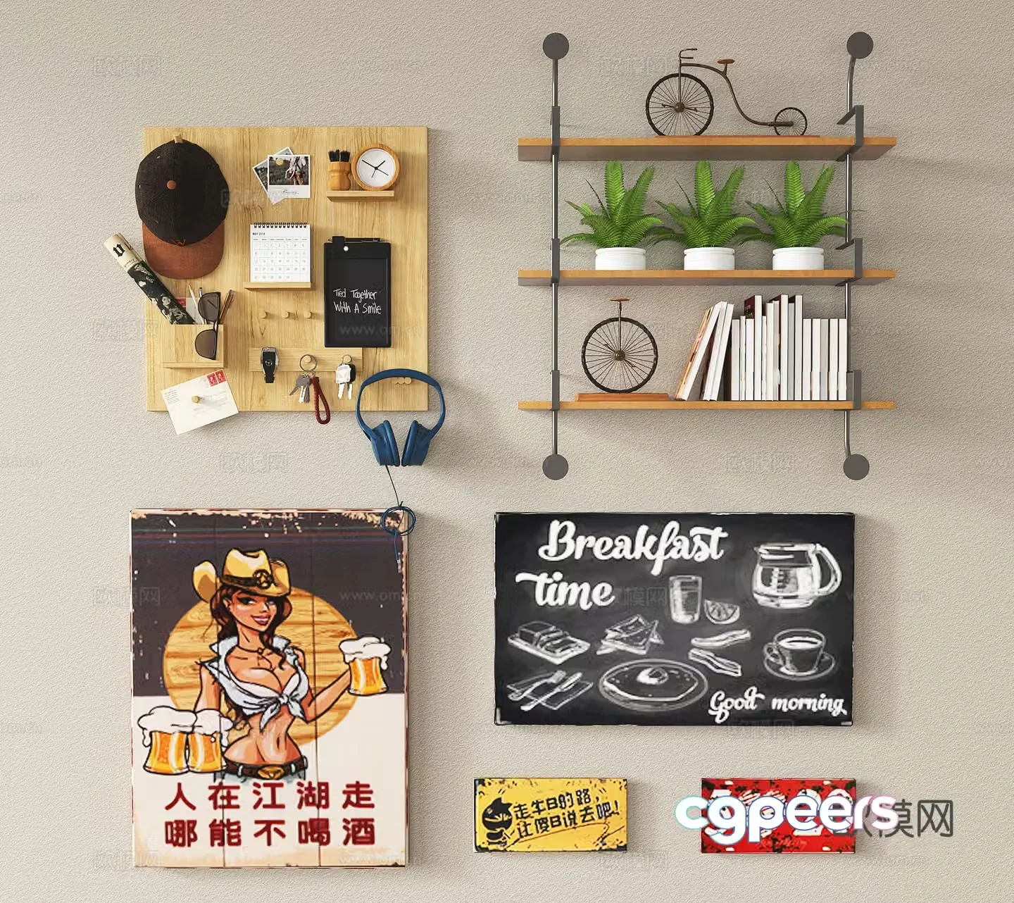 Modern pendant hanging board decorative hanging board green plants ornaments hanging painting 3d model