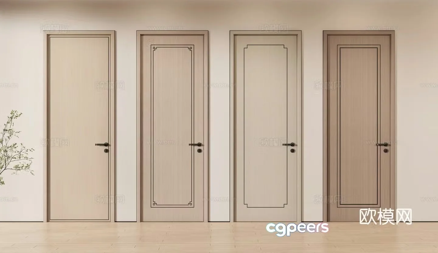 New Chinese style single door door bedroom door wooden door 3d model