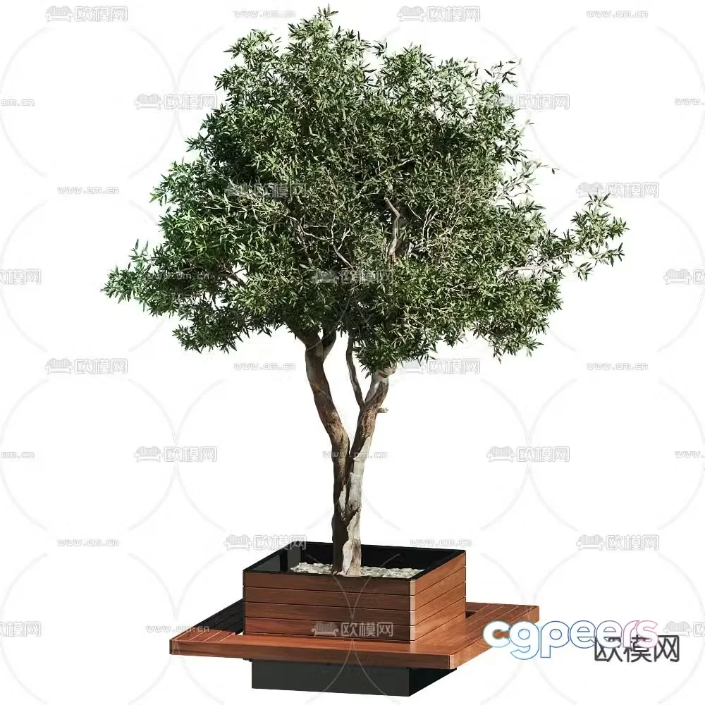 Tree pool chair outdoor chair large flowerpot 3d model