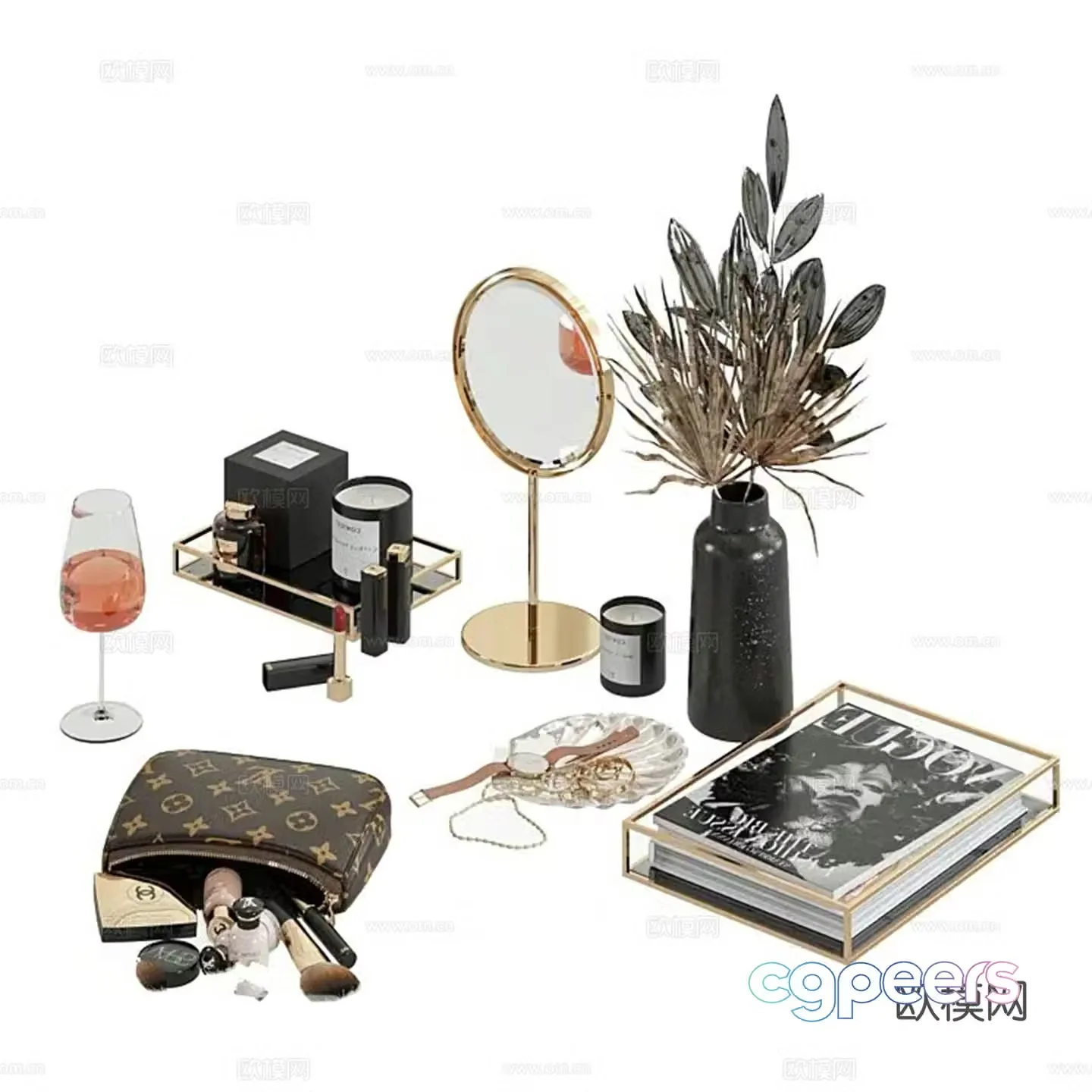 Modern cosmetics jewelry ornaments combination 3D model