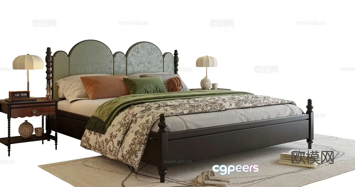 American double bed nightstand desk lamp 3d model