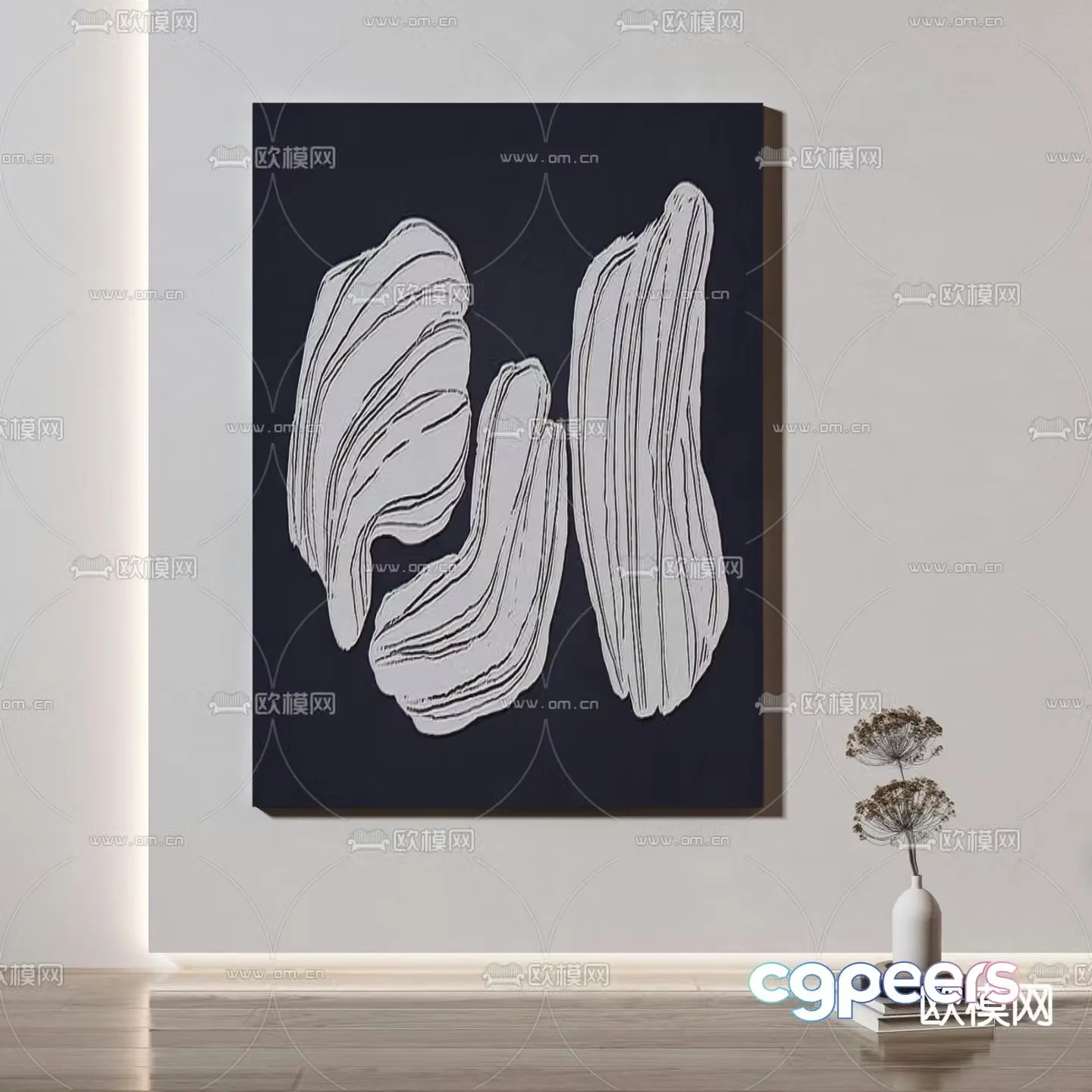 Black and white painting Abstract painting Decorative painting 3d model